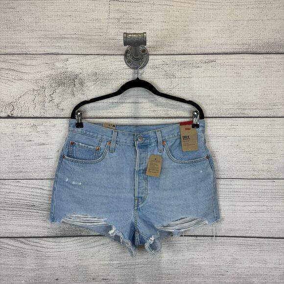 Levi's Women's 501 Light Wash Distressed High Waisted Denim Shorts Size 32 - Picture 1 of 8
